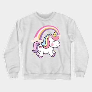 Cute Unicorn With Rainbow and Little Flowers Crewneck Sweatshirt